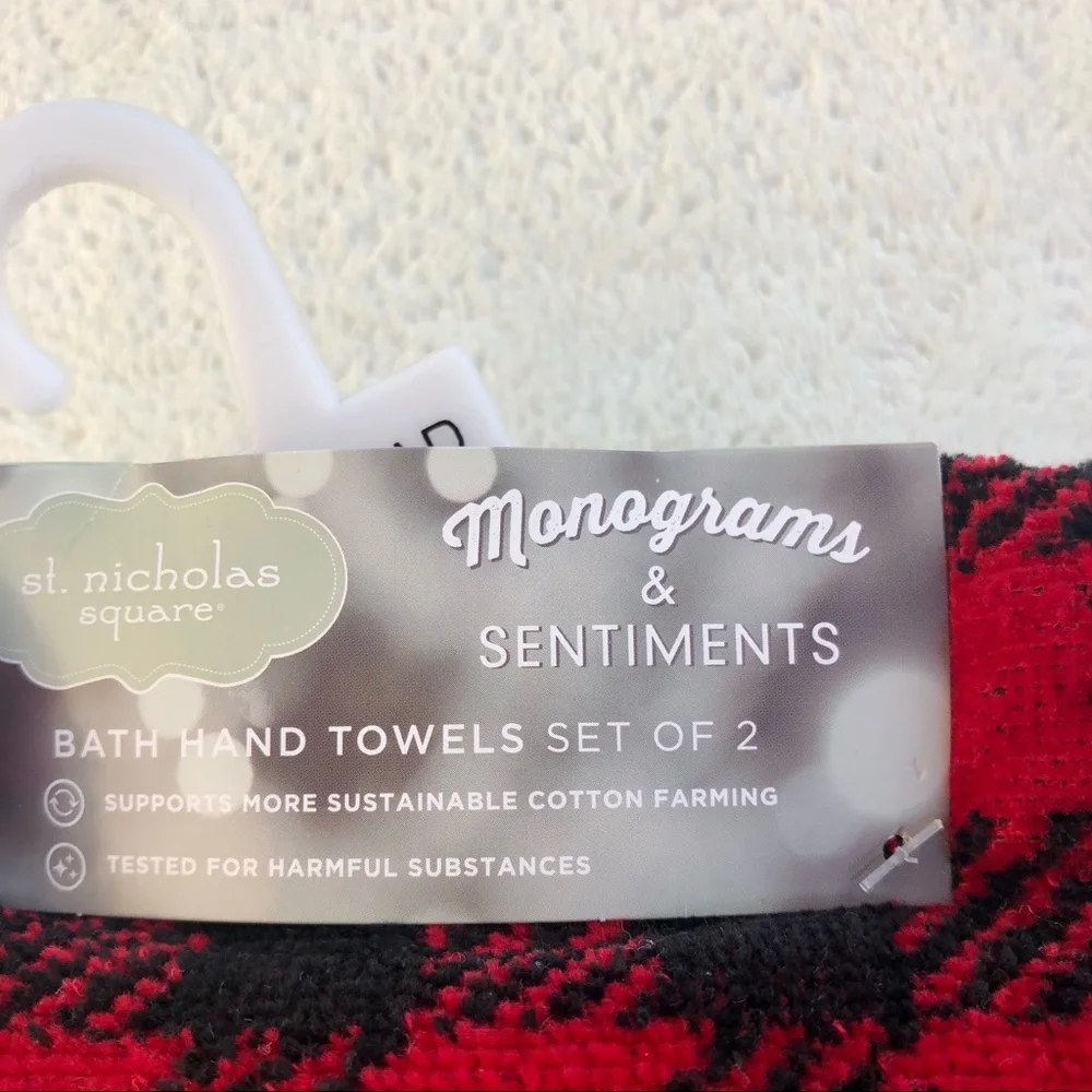 Christmas NWT Buffalo Check Mama Papa Bear Hand Towel Set
